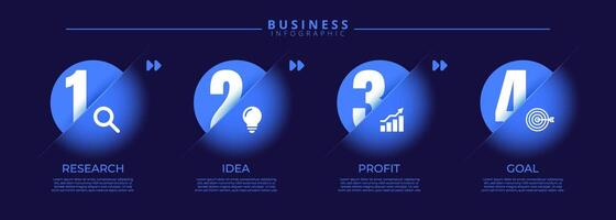 Infographic label design template featuring icons and four distinct steps. Ideal for process charts, presentation slides, workflow schemes, banners. vector