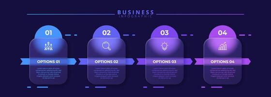 Infographic label design template featuring icons and four distinct steps. Ideal process charts, presentation slides, workflow schemes, banners, flow diagrams, and data visualization vector
