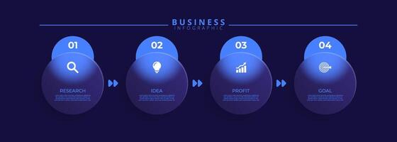 Infographic label design template featuring icon and four distinct steps. Ideal for process charts, presentation slides, workflow schemes, banners, flow diagrams vector