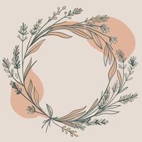 Delicate botanical wreath with soft peach and green foliage vector