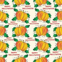 Seamless pattern with pumpkins and text Happy Halloween. vector