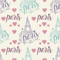 Paris seamless pattern with Eiffel tower and hearts. vector