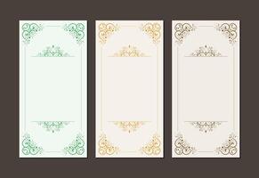 set of decorative ornate border frames with diamond centerpiece ornament element. vector