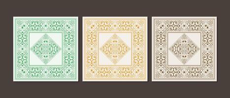 set of decorative ornate border frames with diamond centerpiece ornament element vector