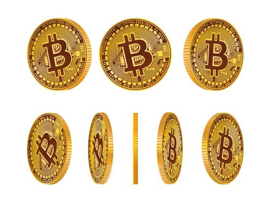 Various angles of Bitcoin coins showcasing digital currency design and intricacies in a 3D style for financial representation.