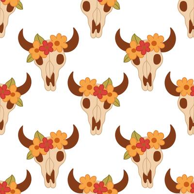 Floral Western Skull Pattern for Decorative Backgrounds