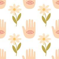 Seamless Pattern with Eyes in Hands and Daisies vector
