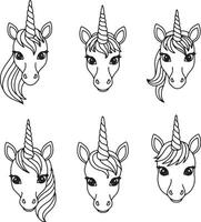 Magical unicorn heads bundle icons collection with fantasy style illustrations vector