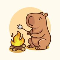 CCapybara roasting marshmallow over a campfire vector