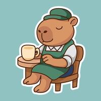 Cute Capybara Enjoying Coffee at a Cafe vector