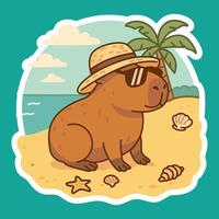 Capybara enjoying a summer vacation on the beach vector