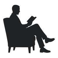 Silhouette of a man relaxing and reading a book in a comfortable armchair vector