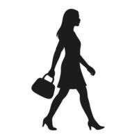 Silhouette of a woman walking with a handbag on a plain white background vector