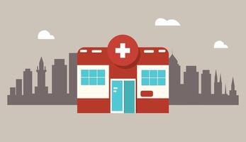 Minimalist illustration of a hospital building in flat style. Simple geometric shapes. Minimal city skyline vector