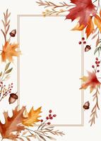 Autumn leaves watercolor frame, hand drawn fall foliage border with empty space for text, quote or message vector