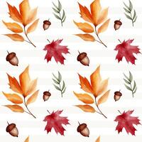 Autumn botanical watercolor background. Seamless pattern with leaves, herbs for textiles and wrapping paper vector