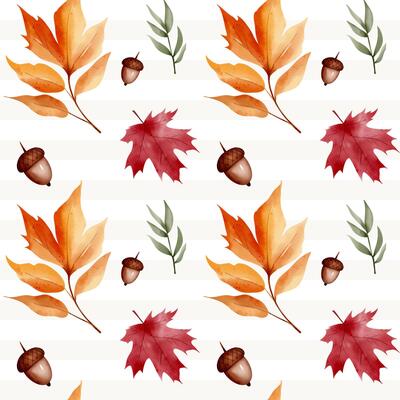 Autumn botanical watercolor background. Seamless pattern with leaves, herbs for textiles and wrapping paper