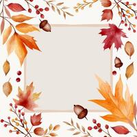 Hand painted square fall frame. Watercolor border with autumn leaves and space for quote, text or invitation vector