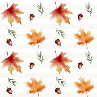 Seamless watercolor autumn pattern with leaves, herbs. Hand painted fall background for fabric and print vector