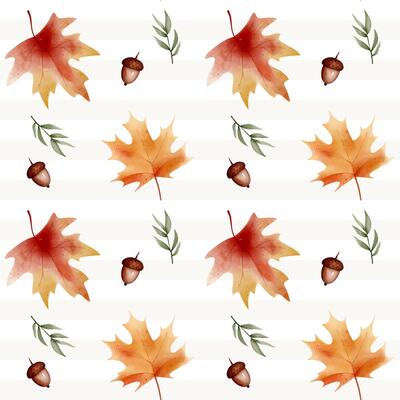 Seamless watercolor autumn pattern with leaves, herbs. Hand painted fall background for fabric and print
