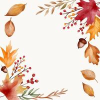 Golden fall watercolor frame. Hand painted autumn leaves border with blank area for text, quote or message vector