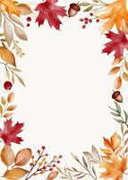 Watercolor autumn leaf frame with text space. Hand painted fall foliage border for cards and invitations vector