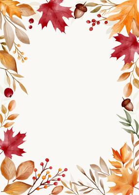 Watercolor autumn leaf frame with text space. Hand painted fall foliage border for cards and invitations