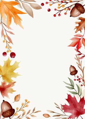 Autumnal frame with watercolor leaves. Fall season background. Greeting card