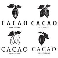 group cocoa logo,cocoa bean,cocoa tree,cocoa branches and leaves,chocolate mix on white background,vintage,modern,simple,minimalist icon illustration template design vector
