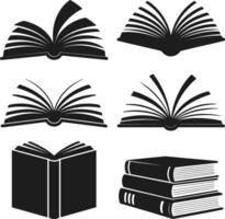 Set of Book Silhouette Vectors - Open and Closed Books for Back to School
