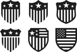 Set of USA Patriotic Shield Icons - Silhouette Collection for Independence Day Design vector