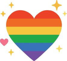 A colorful heart in the colors of the rainbow flag is surrounded by a pink heart and sparkling yellow stars vector