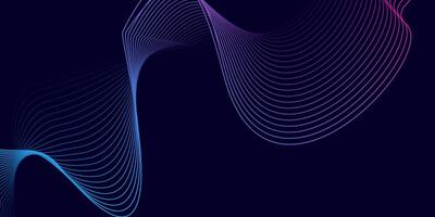 Neon Abstract Wave Background with Gradient Lines on Dark Blue vector