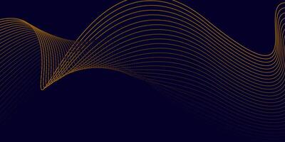 Dark Blue Background with Golden Abstract Flowing Wave Lines Design vector