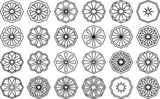 Black and white octagon shapes with floral and geometric elements pattern vector