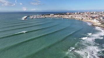 Above view of Sea Unrest in Cascais Lisbon District in Portugal.. Scenic Background. video