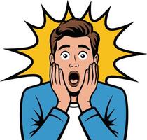 Shocked man with open mouth expression in pop art style illustration vector