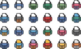 Printer icon set in various colors outline style collection for web design vector