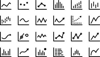 Collection of black and white graph icons representing business data analysis vector