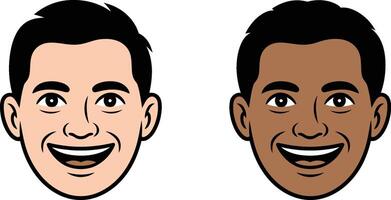 Cartoon faces of two smiling men with different skin tones vector