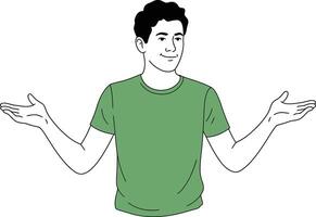 Confused man spreading arms expressing uncertainty and doubt with questioning gesture vector