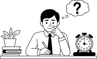 Man in office thinking with question mark above head illustration vector