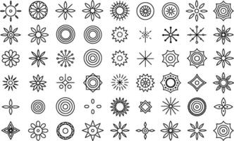 Collection of minimalist floral ornaments and geometric shapes in outline style vector