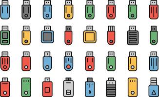 Illustration of colorful usb flash drives on white background vector