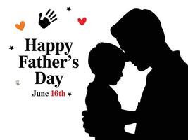Father and child silhouette with touching moment, Happy Father's Day greeting card design, June 16th celebration message vector