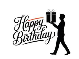silhouette of person holding gift with happy birthday text vector