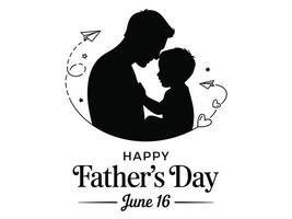 Happy Fathers Day June 16. Silhouette of Father and Child with Paper Planes and Heart Design vector