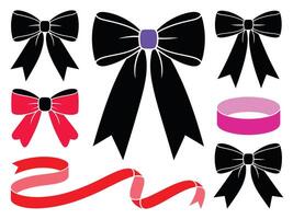 Elegant Black and Red Ribbon Bows and Decorative Elements Set vector