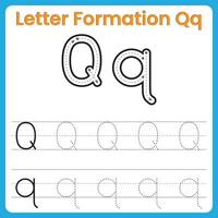 Letter Q Formation Tracing Worksheet Uppercase and Lowercase Handwriting Practice vector