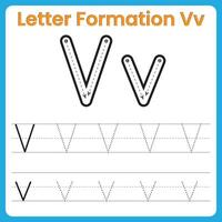 Letter V Formation Tracing Worksheet Uppercase and Lowercase Handwriting Practice vector